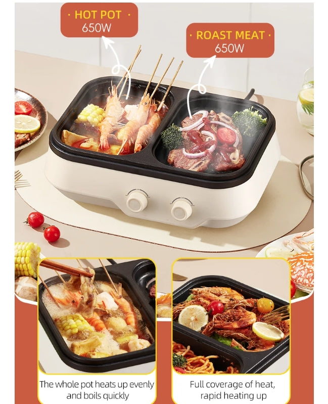 Electric Hot Pot Grill Cooker Household Multi-Cooker Non-Stick Cooking Pot