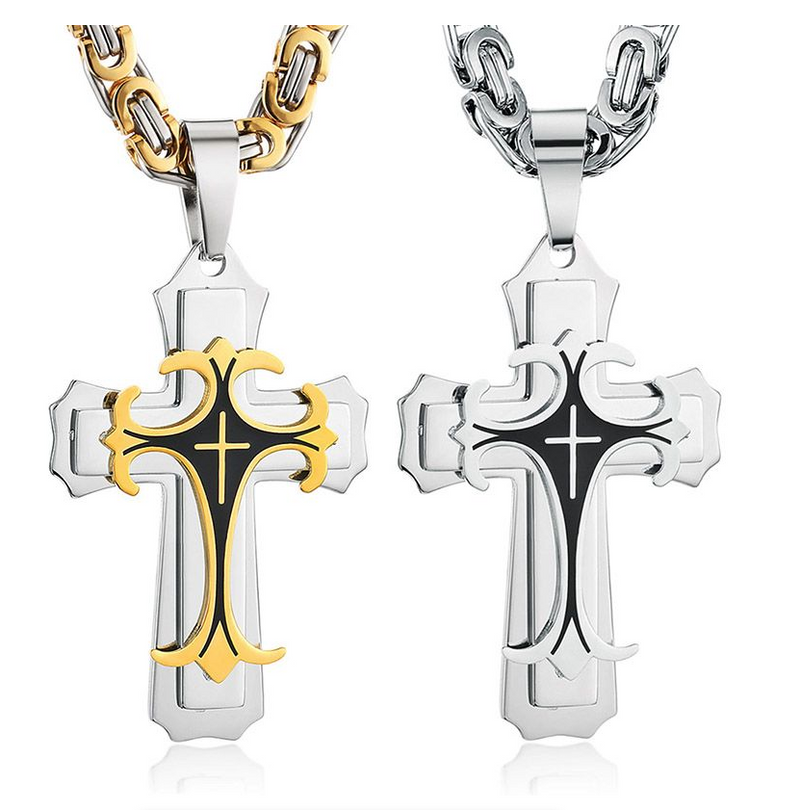 Cross Necklace Multi-layers Stainless Steel Cross Pendants Necklaces