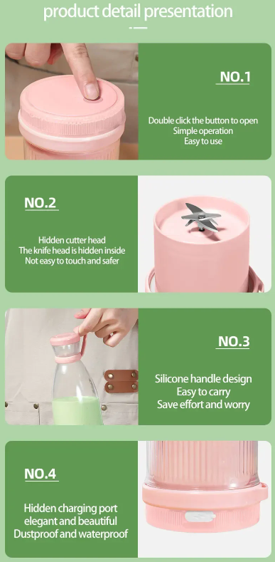 Electric Juicer Cup 6 Blades Blender Milkshake Machine USB Portable Fruit Milk Mixing Tool Mini Fresh Juice Blender