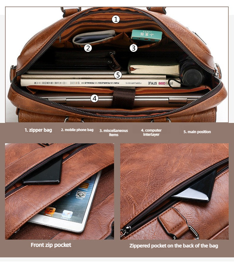 Men Bag Briefcase Laptop Bag - Leather Business Handbag Crossbody Shoulder