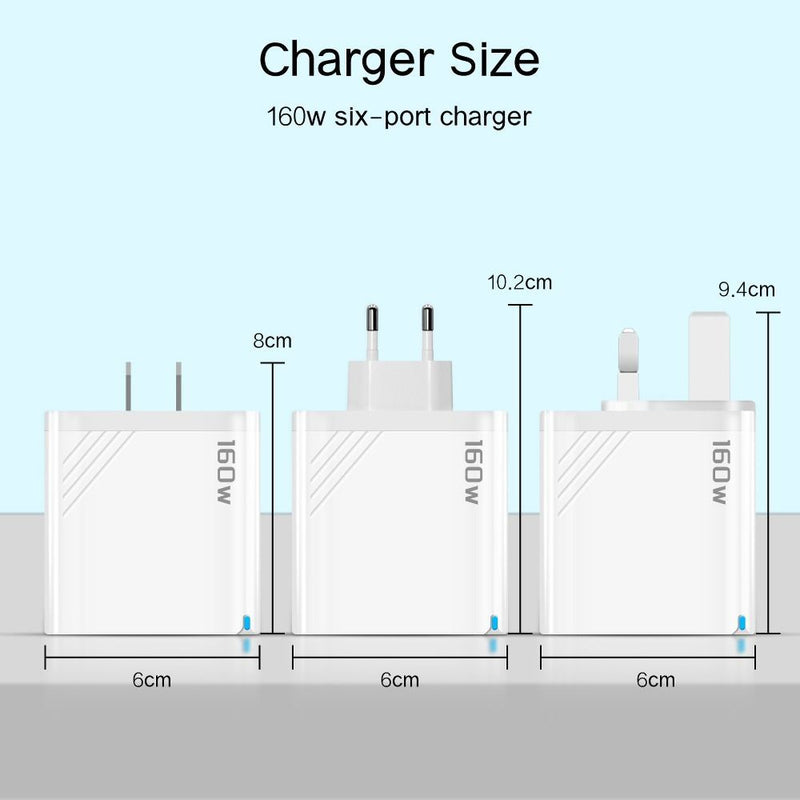 6 Ports Phone Charger Adapter Plug USB A+C with LED Multi Ports