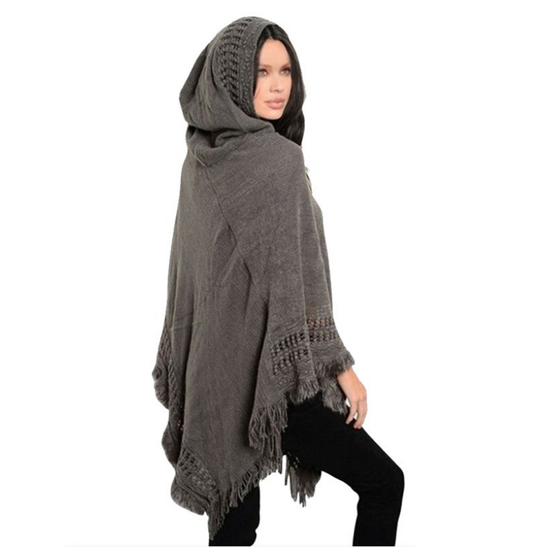 Women Ladies Tassel Cape Coat Fringe Poncho Oblique Stripe Coat Bohemian