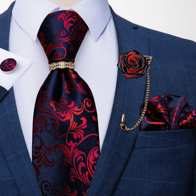 Men's Ties Handkerchief Cufflinks Metal Ring Brooch Pin Set Wedding Party