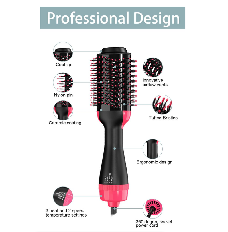 3 IN 1 Air Brush One-Step Hair Dryer Blow Dryer Brush Professional 1000W