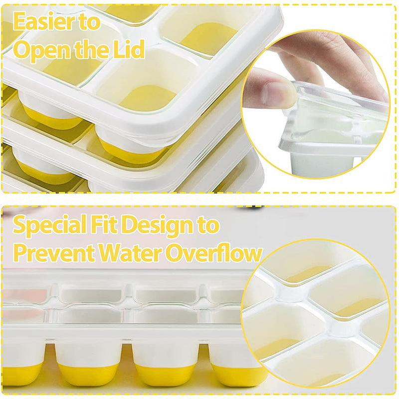 Ice cube trays, 4 reusable 14 silicone moulds with removable Lid