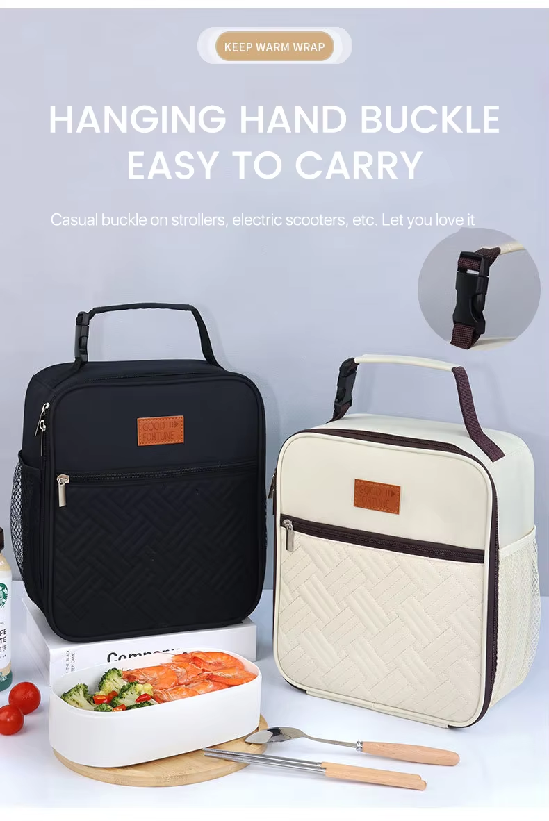 Minimalist Large Capacity Waterproof Insulated Lunch Tote Bag Secure Closure Easy Clean Design Office School Picnic