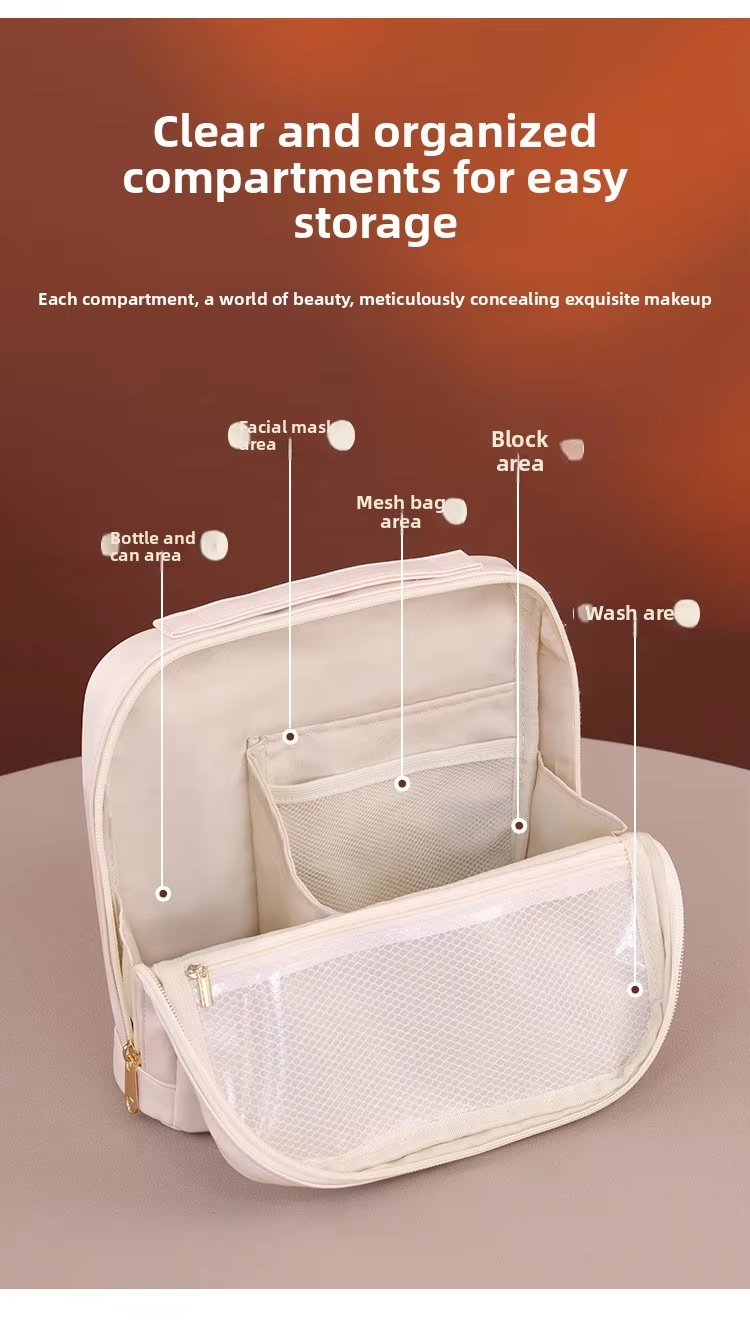 Portable PU Standing Makeup Bag Zipper Closure Letter Soft Handle Large Capacity for Professional Beauty Cosmetics Storage