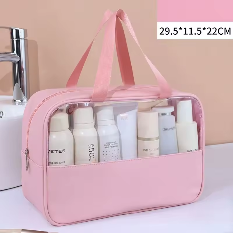 Quality Clear Waterproof PU PVC Toiletry Travel Organizer Bag Fashionable Letter Pattern Cosmetic Bag Cheap Stocks