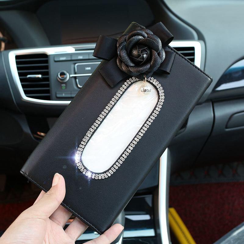 Cute Flowers Crystal Car Napkin Box