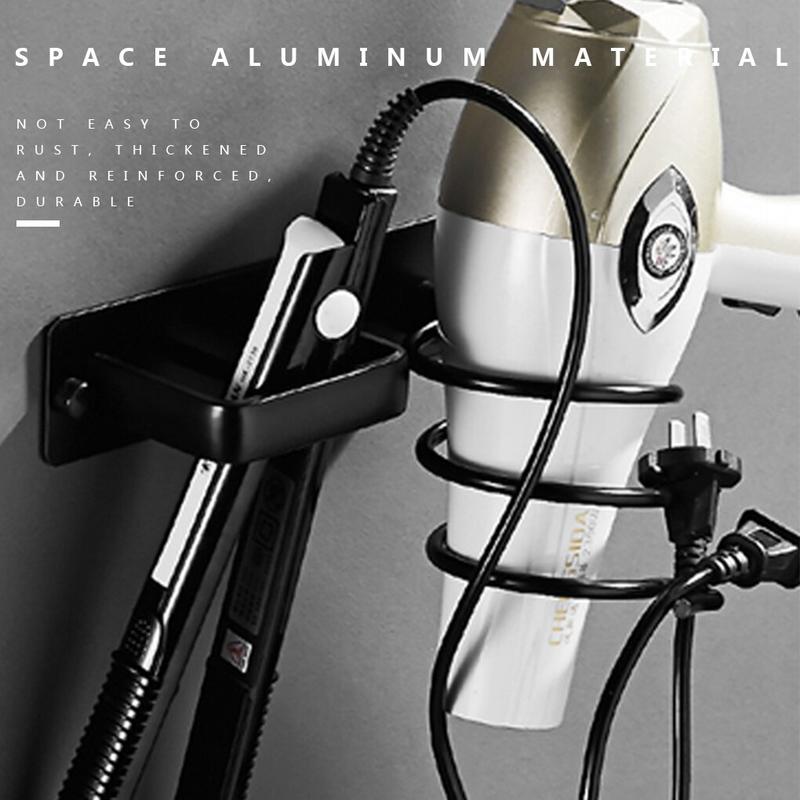 Bathroom Wall Black Silver Hairdryer Space