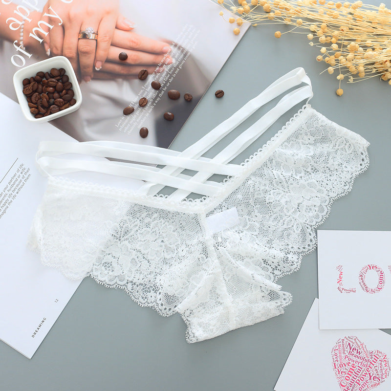 Hollow Rose Jacquard Triangle Pants Transparent Cross Ribbon Underwear