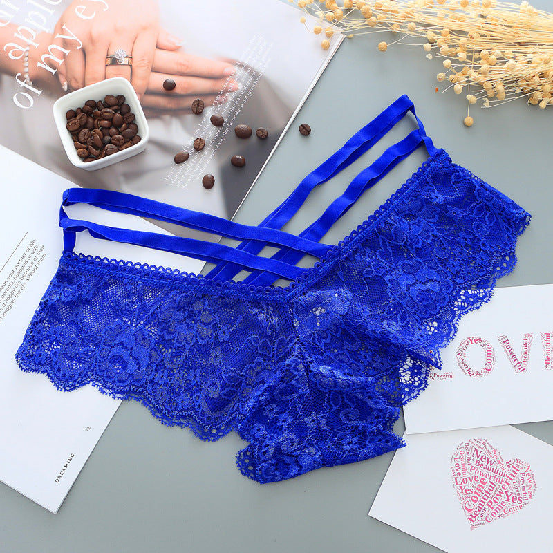 Hollow Rose Jacquard Triangle Pants Transparent Cross Ribbon Underwear