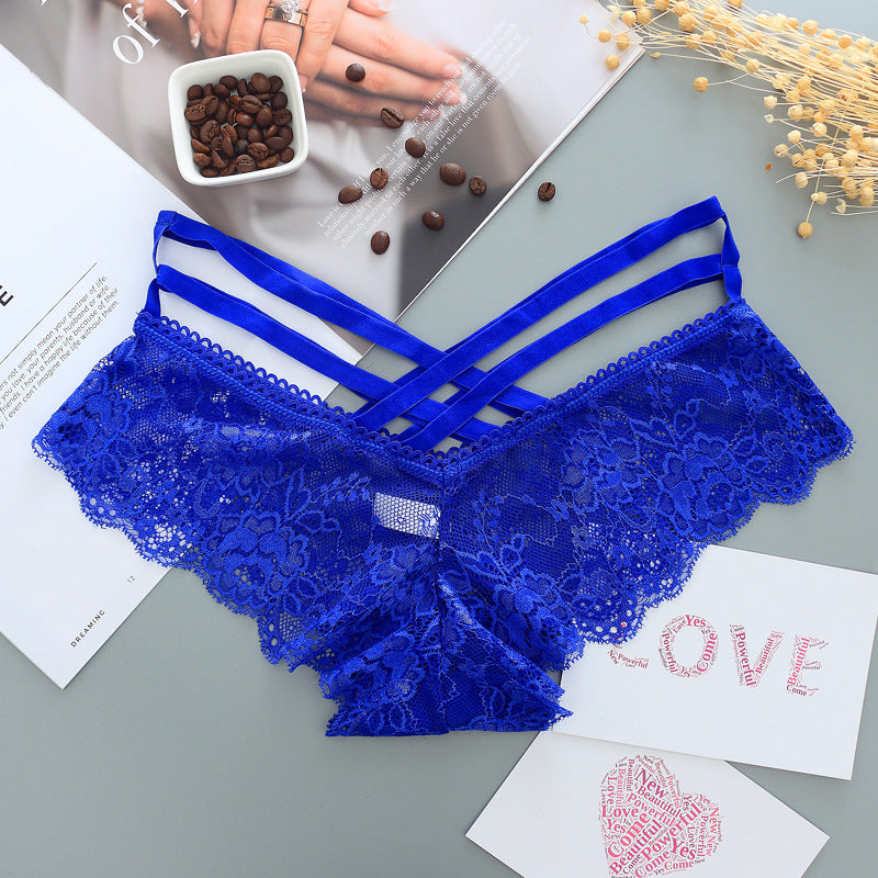 Hollow Rose Jacquard Triangle Pants Transparent Cross Ribbon Underwear