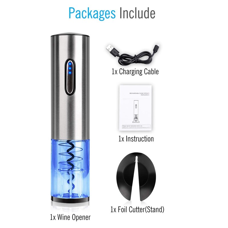 Electric Wine Opener Automatic Electric Corkscrew USB Battery Stainles