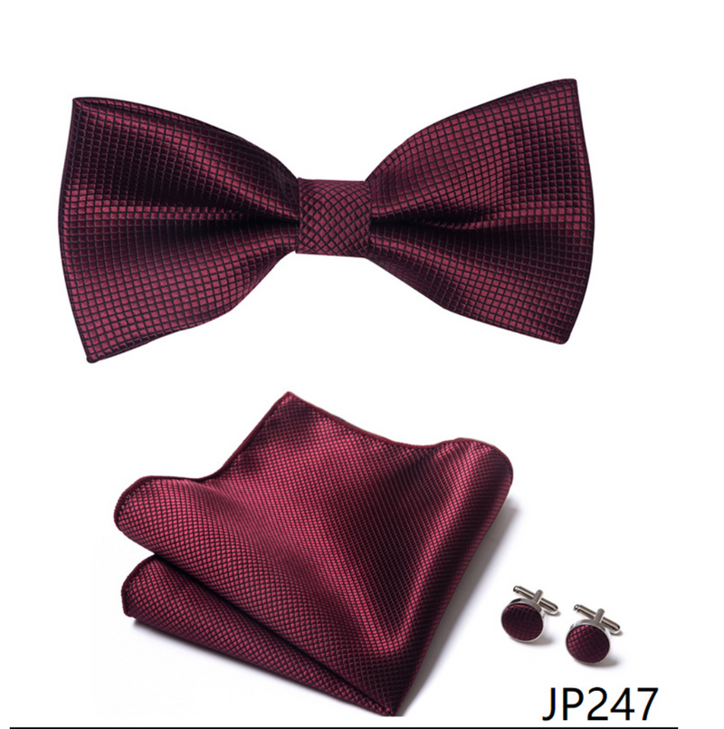 IPSTYLE Men's Bow Tie Set - Pocket Square, Cufflinks and Gift Box