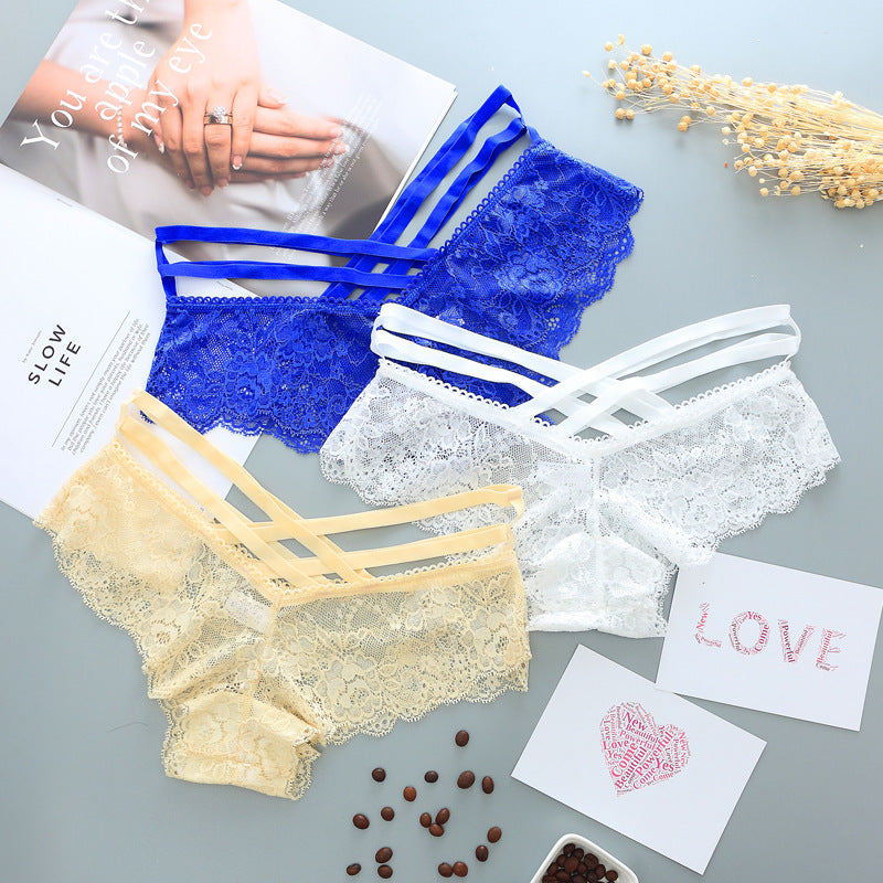 Hollow Rose Jacquard Triangle Pants Transparent Cross Ribbon Underwear