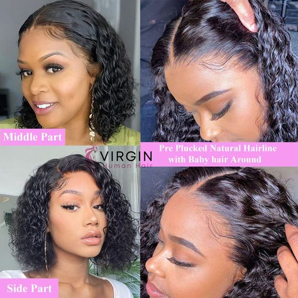 Waterwave Full Frontal Short Brazilian Human Hair Wig - 8inch