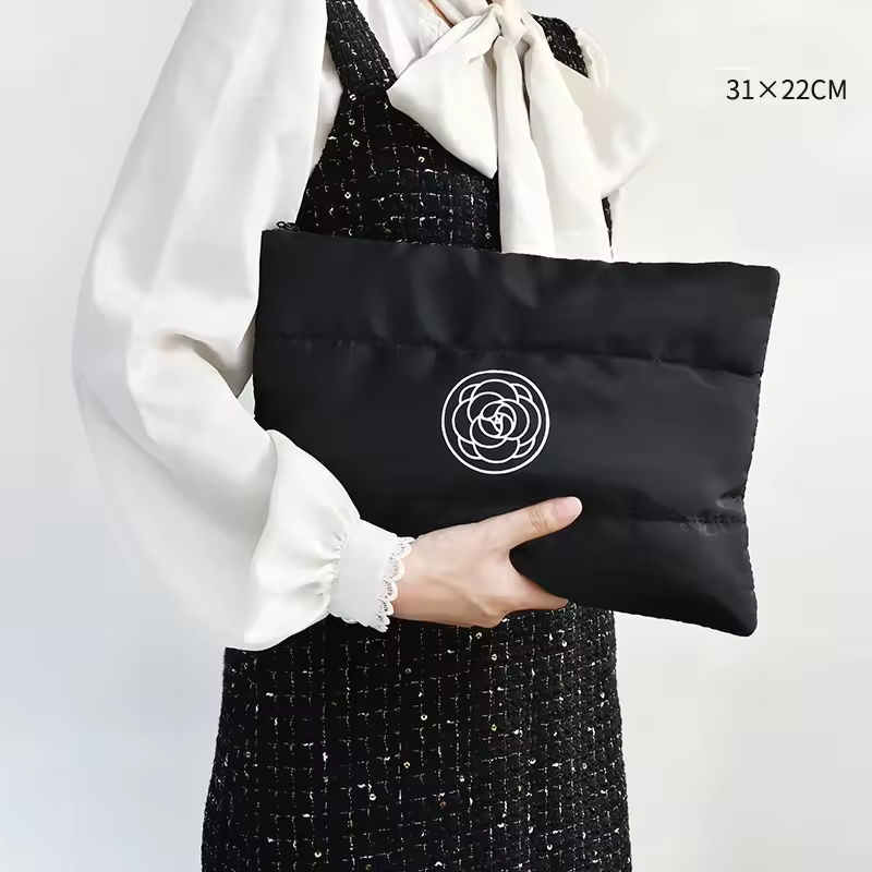 New  Down Cotton Nylon Soft Lightweight Puffer Puffy Fluffy Quilted Makeup Cosmetic Bag Travel Makeup Pouch