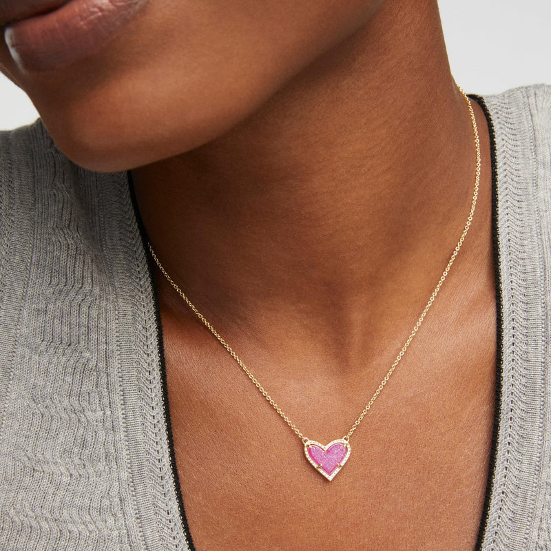 Dainty Druzy Heart Pendant Necklace for Women, 14K Gold Plated Dainty Chain Necklace, Cute Heart Jewelry Gift