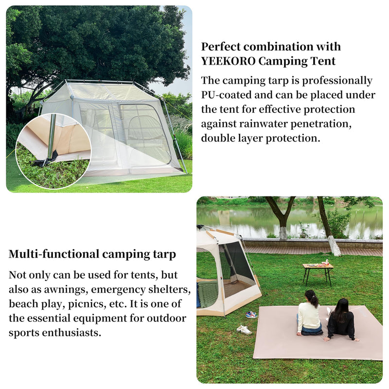 Waterproof Camping Tarp, 2m×2m PU3000mm Tent Footprint with Grommets