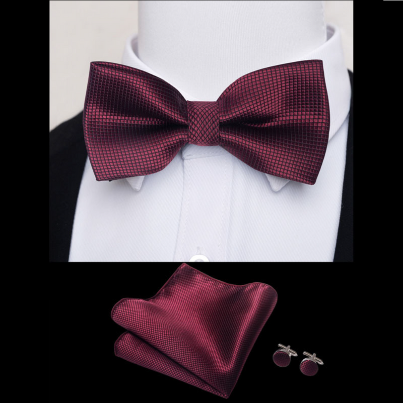 IPSTYLE Men's Bow Tie Set - Pocket Square, Cufflinks and Gift Box
