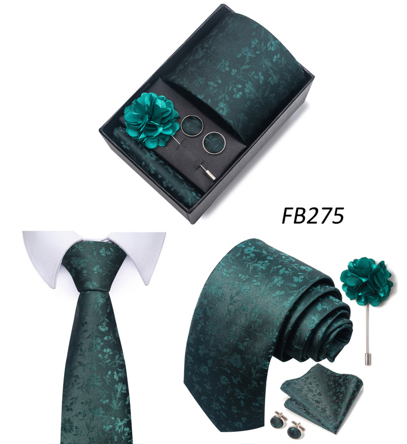 Ties Set Men Color Necktie Handkerchief Cufflinks Brooch Formal