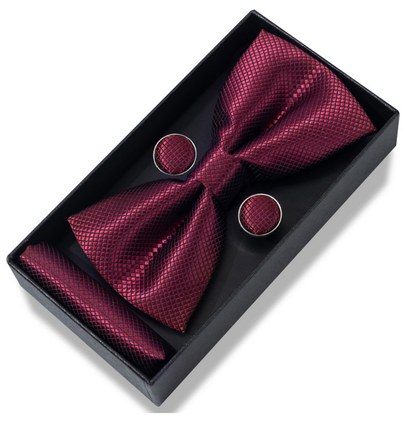 IPSTYLE Men's Bow Tie Set - Pocket Square, Cufflinks and Gift Box