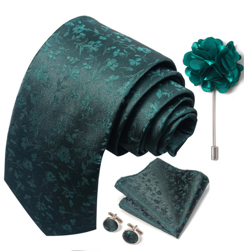 Ties Set Men Color Necktie Handkerchief Cufflinks Brooch Formal