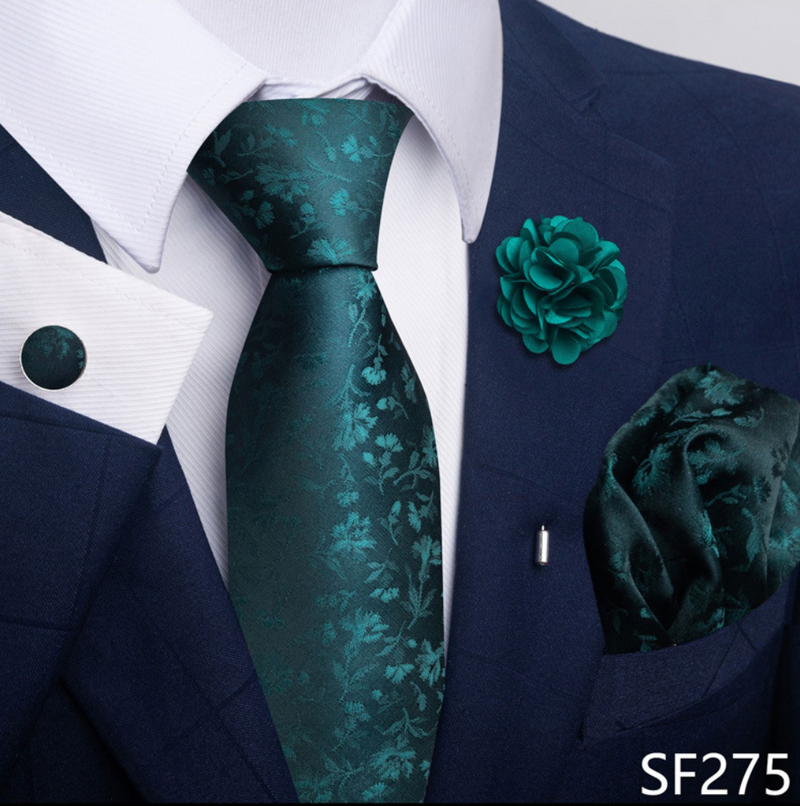 Ties Set Men Color Necktie Handkerchief Cufflinks Brooch Formal