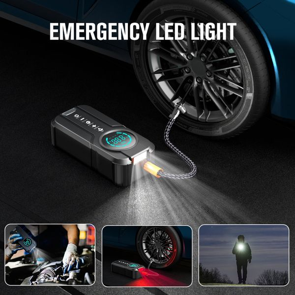 4In1 Car Emergency Booster, Tire Inflator, Power Bank, Flashlight & Glove