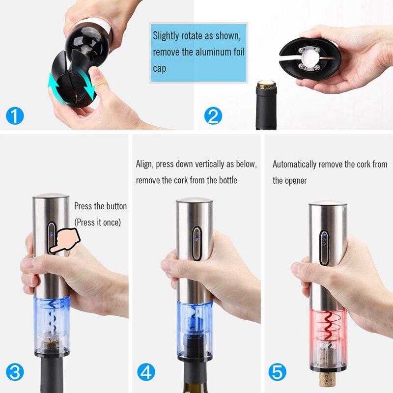 Electric Wine Opener Automatic Electric Corkscrew USB Battery Stainles