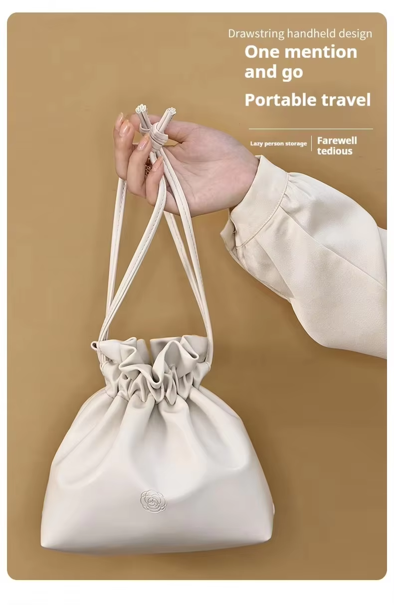 Elegant Soft PU Leather Drawstring Cosmetic Bag Portable Waterproof Makeup Pouch for Woman Travel Toiletry Organizer