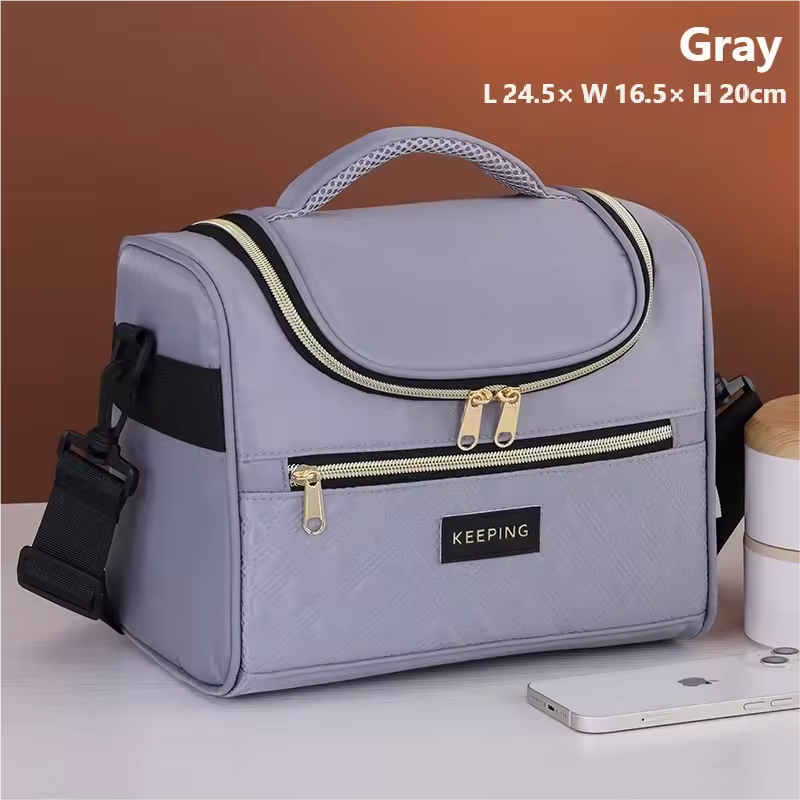 Portable Diagonal Thermal Insulation Oxford Material Lunch Box Bag Eco-Friendly Durable Waterproof Fashionable Plaid Design