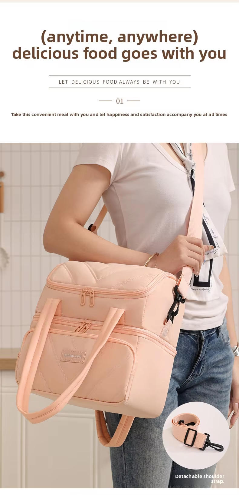 Double Layer Zipper Lunch Cooler Bag Cross-Border