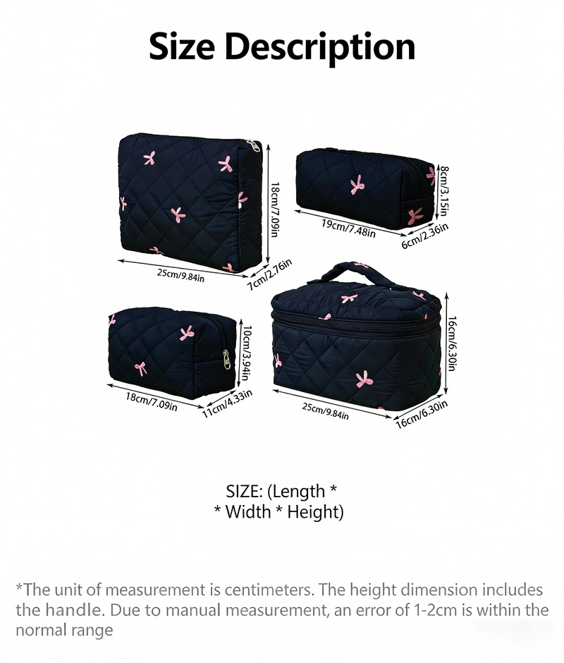 Large-Capacity Embroidered Bow Makeup Bag Travel Toiletry Organizer