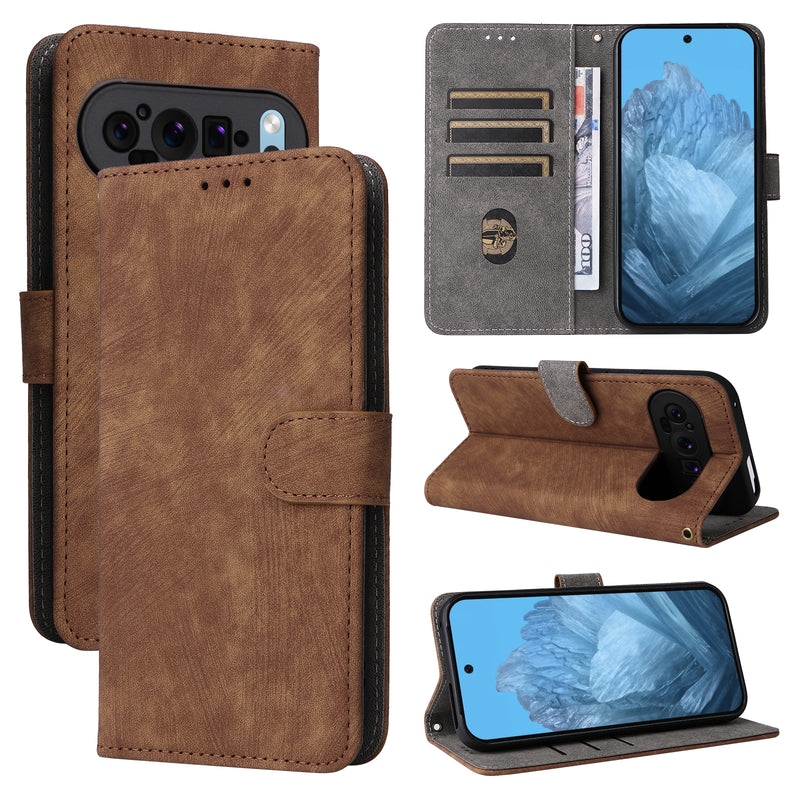 Flip Cover for Google Pixel 9 Pro PU Leather Phone Case RFID Blocking With Hand Strap