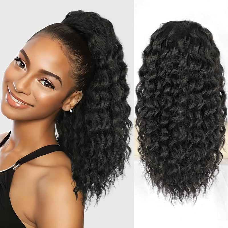 Woman Long High Temperature Fiber Deep Wave Ponytail Extension