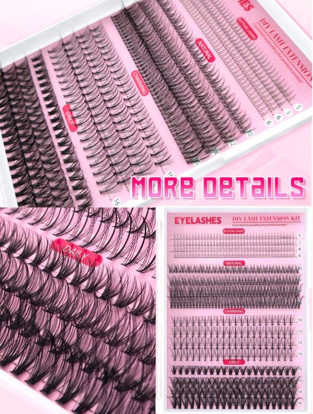 DIY Eyelash Extensions Kit5-16MM Natural, Lash Clusters Kit 480Pcs Wispy Lash Glue Bond and Seal Self Application for Lash Extension Beginner
