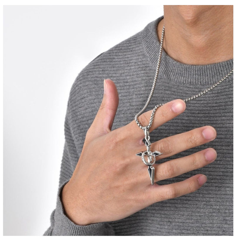 Arrow Shaped Cross Necklaces for Men Woman - Cross with Circle Pendant