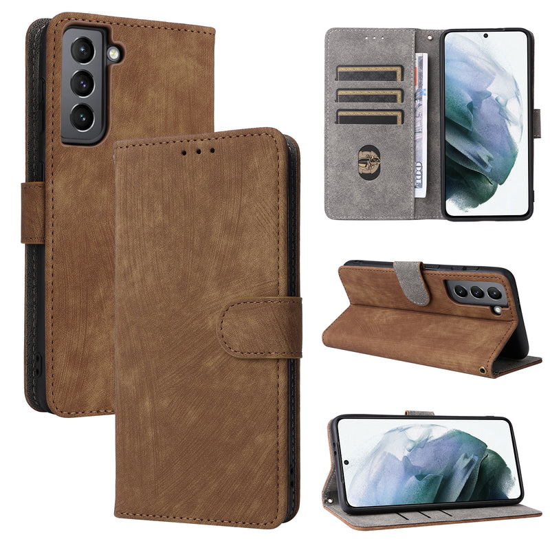 Flip Cover for Samsung Galaxy S21 PU Leather Phone Case [RFID Blocking] With Hand Strap