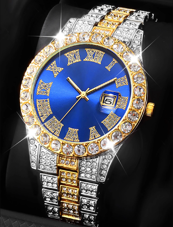 IPSTYLE Men's Quartz Watch Classic Hip Hop Bracelet And Necklace Party Wear