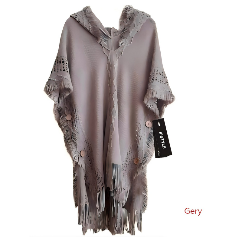 Autumn Winter Women Knitted Cape Shawl Wrap Cloak Ethnic Hooded Poncho