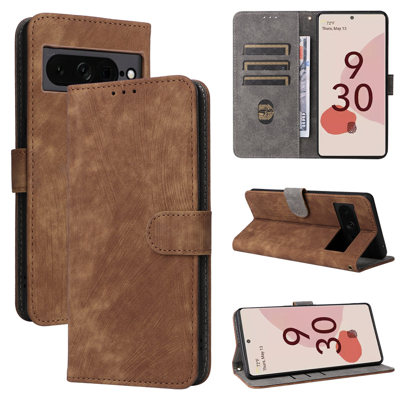 Flip Cover for Google Pixel 7 Pro PU Leather Phone Case RFID Blocking With Hand Strap