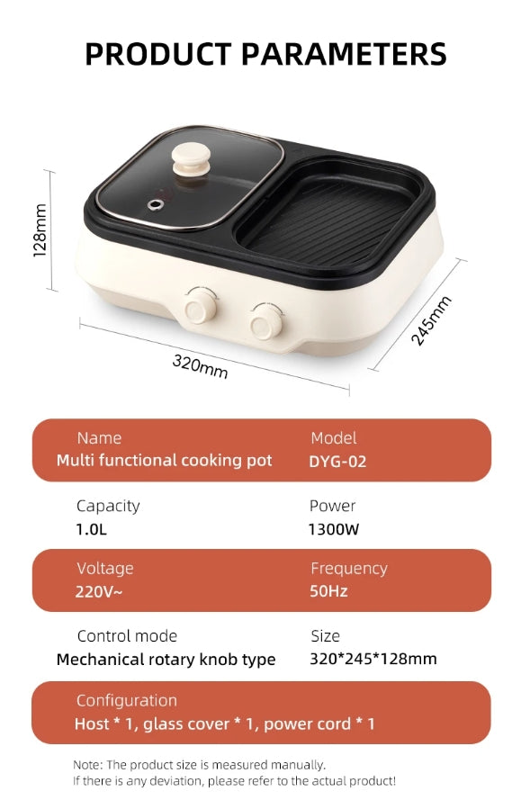Electric Hot Pot Grill Cooker Household Multi-Cooker Non-Stick Cooking Pot