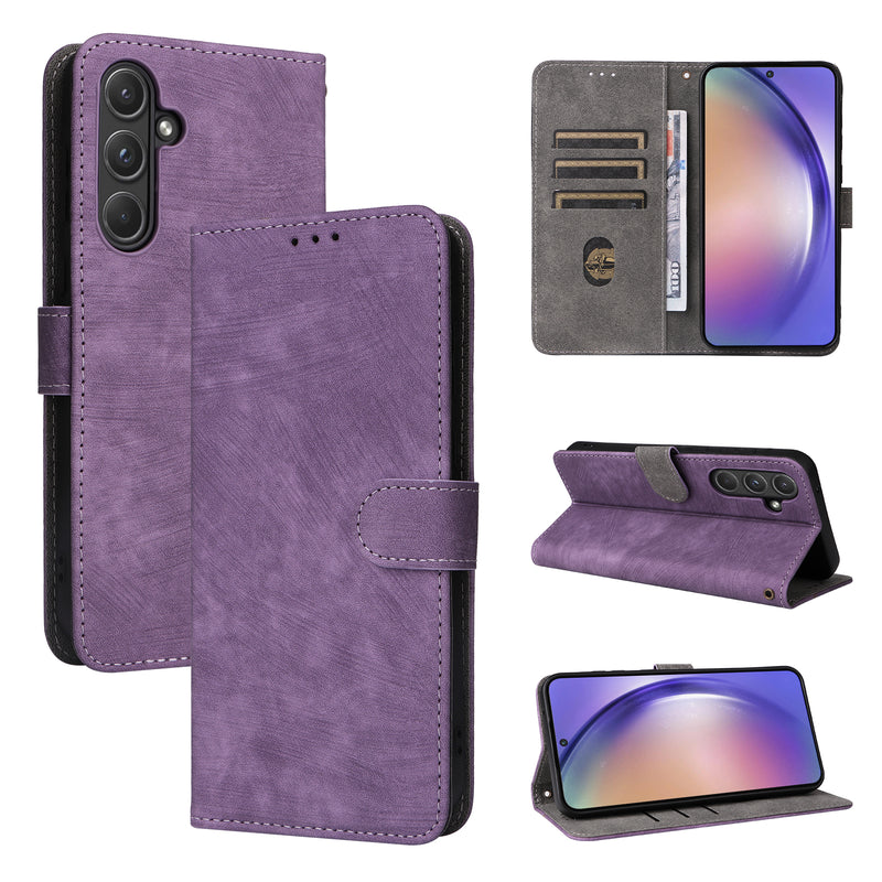 Flip Cover for Samsung Galaxy A55 PU Leather Phone Case [RFID Blocking] With Hand Strap