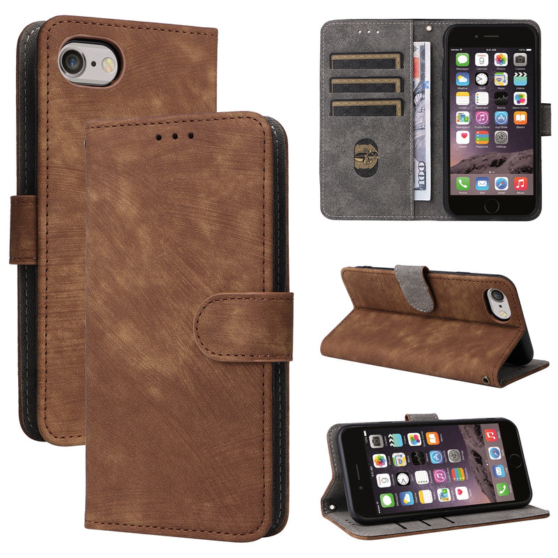 Flip Cover for iPhone 8 PU Leather Phone Case RFID Blocking With Hand Strap