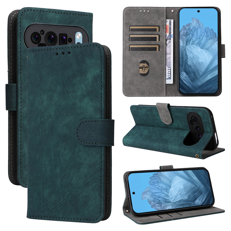 Flip Cover for Google Pixel 9 Pro PU Leather Phone Case RFID Blocking With Hand Strap