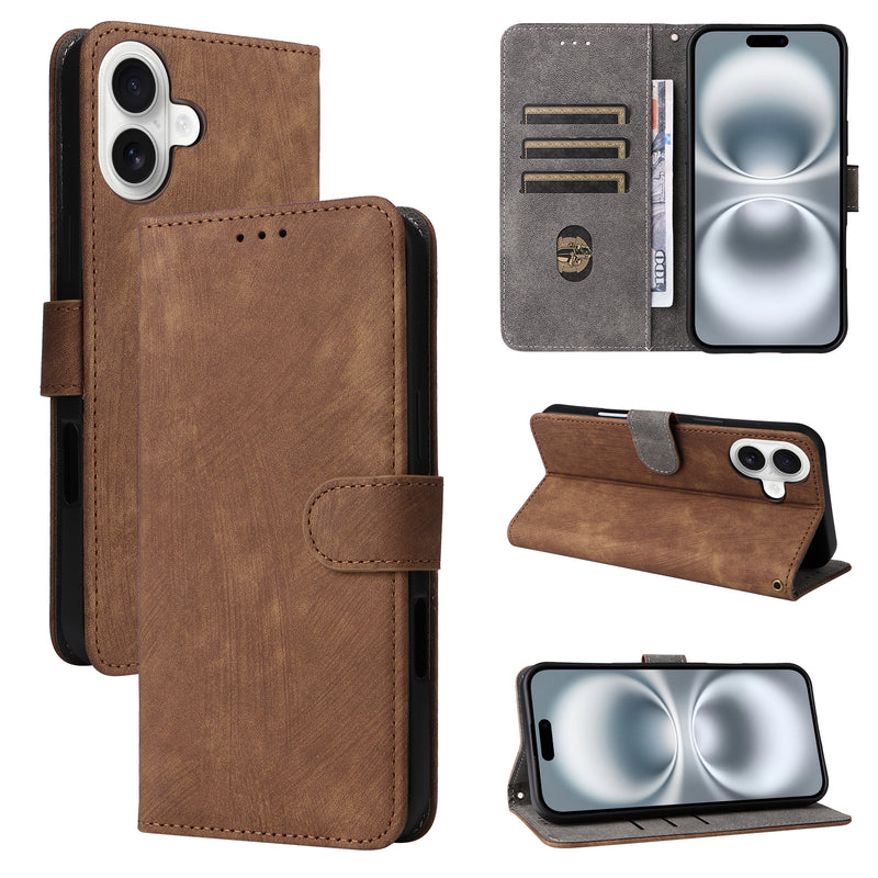 Flip Cover for iPhone 16 PU Leather Phone Case [RFID Blocking] With Hand Strap