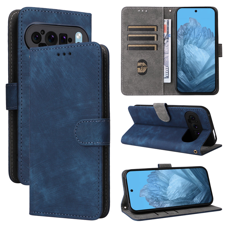 Flip Cover for Google Pixel 9 PU Leather Phone Case RFID Blocking With Hand Strap