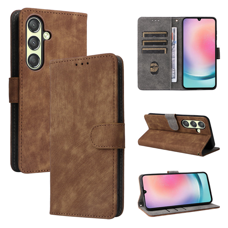 Flip Cover for Samsung Galaxy S24 PU Leather Phone Case [RFID Blocking] With Hand Strap